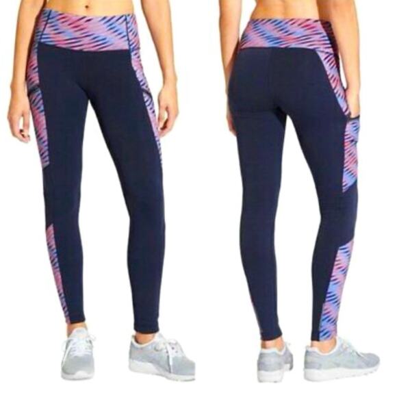 Athleta Pants - Athleta Polartech Fleece Leggings Navy/Pink Size M *EUC